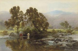 James Jackson Curnock - The riverside at Capel Curig, Wales