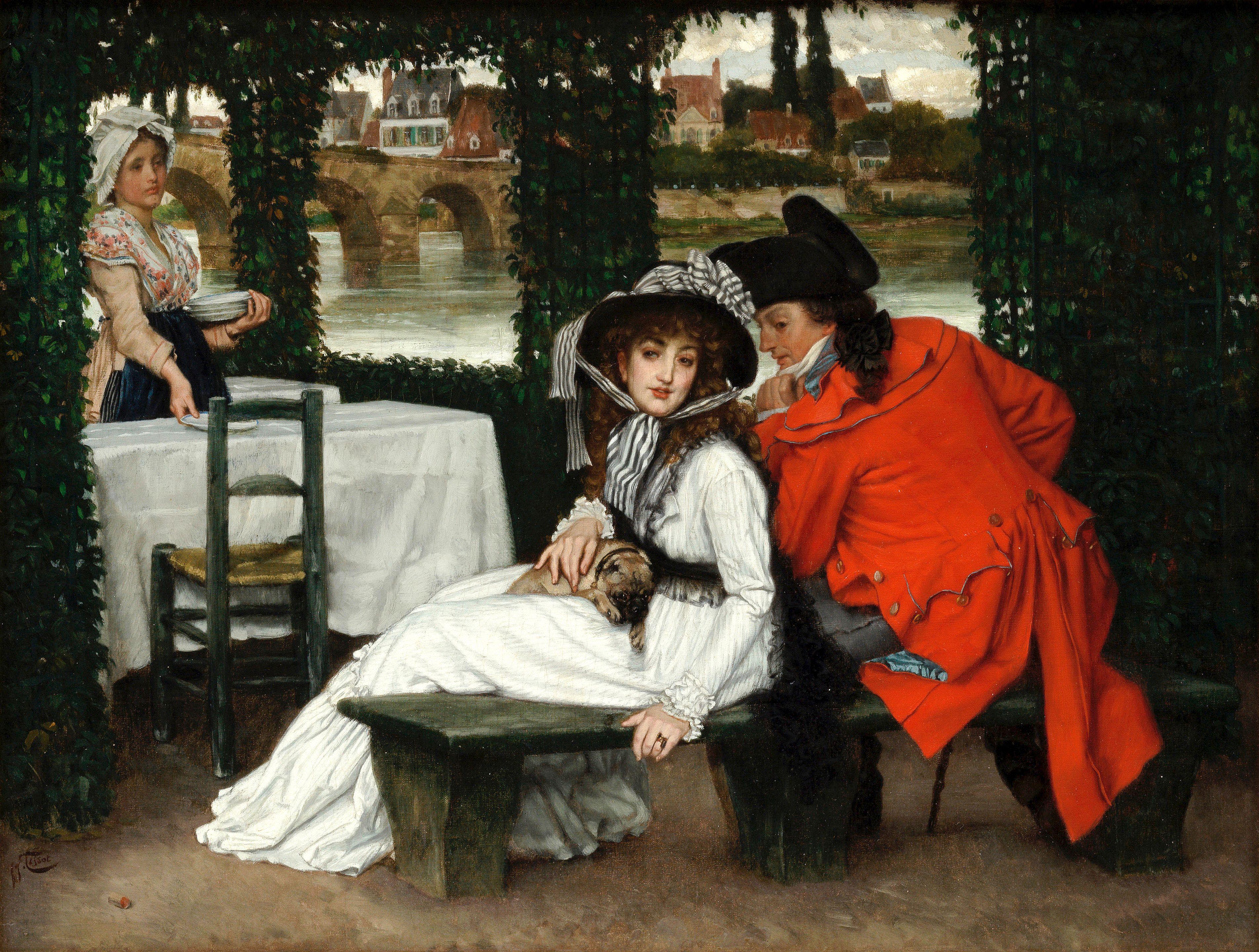 James Jacques Joseph Tissot - A Tryst at a Riverside Café