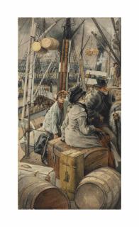 James (Jacques) Joseph Tissot - By Water (Waiting at a Dockside), London