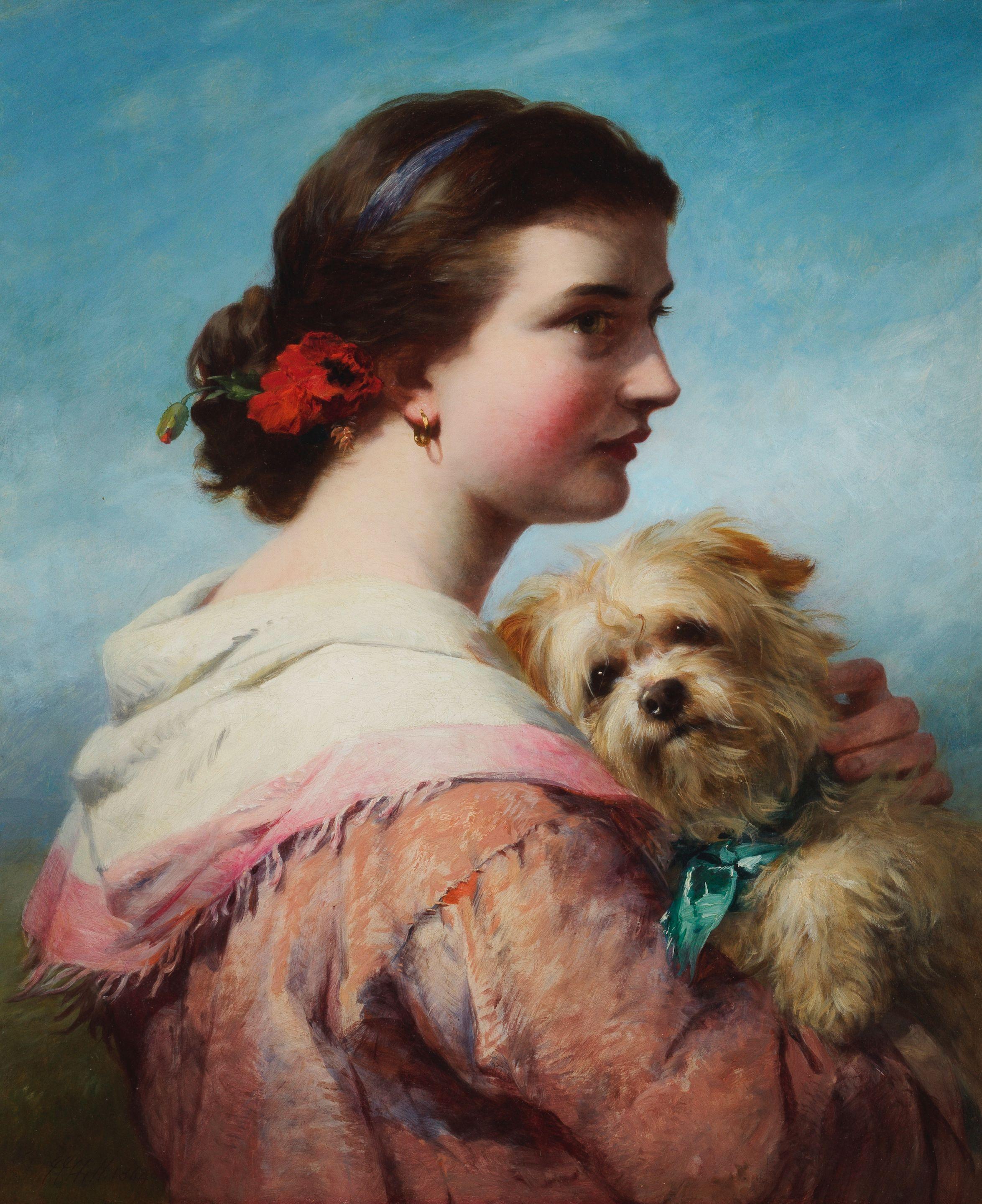 James John Hill - A young lady with pet terrier