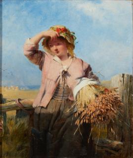 James John Hill - Gathering Cornstalks framed 51.0 x 46.0 x 6.5 cm (20 1/16 x 18 1/8 x 2 9/16 in).