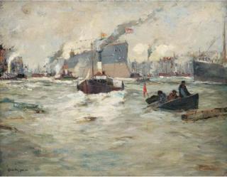 James Kay, R.S.A., R.S.W. - Launch of battleship, River Clyde