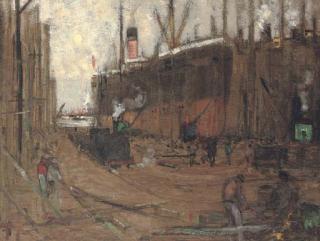 James Kay, R.S.A., R.S.W. - Shipyard on the Clyde