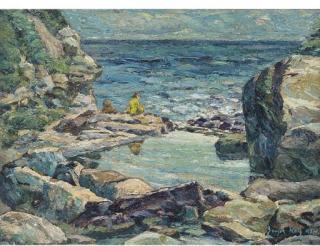 James Kay, R.S.W. - Children by a rocky cove