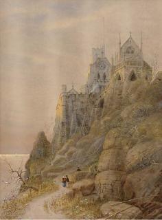 James Lawson Stewart - Figures on a path leading to a cathedral