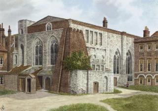 James Lawson Stewart - The Painted Chamber, Westminster (illustrated); The south side of the Painted Chamber; The Jewel Tower, old Palace of Westminster; and two street scenes of old Westminster