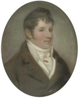 James Leakey - A gentleman in brown coat and pleated white cravat with stickpin