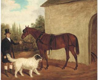 James Loder of Bath - A Bridled Horse Held By A Groom, A Dog By His Side