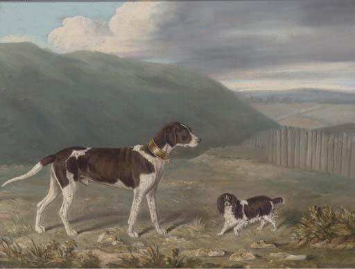 James Loder of Bath - A gundog and a spaniel in a landscape