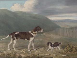 James Loder of Bath - A gundog and a spaniel in a landscape
