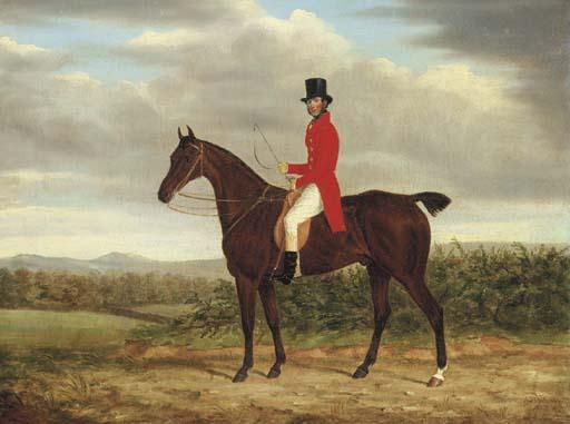 James Loder - A Gentleman on his Bay Hunter in a landscape