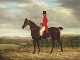 James Loder - A Gentleman on his Bay Hunter in a landscape