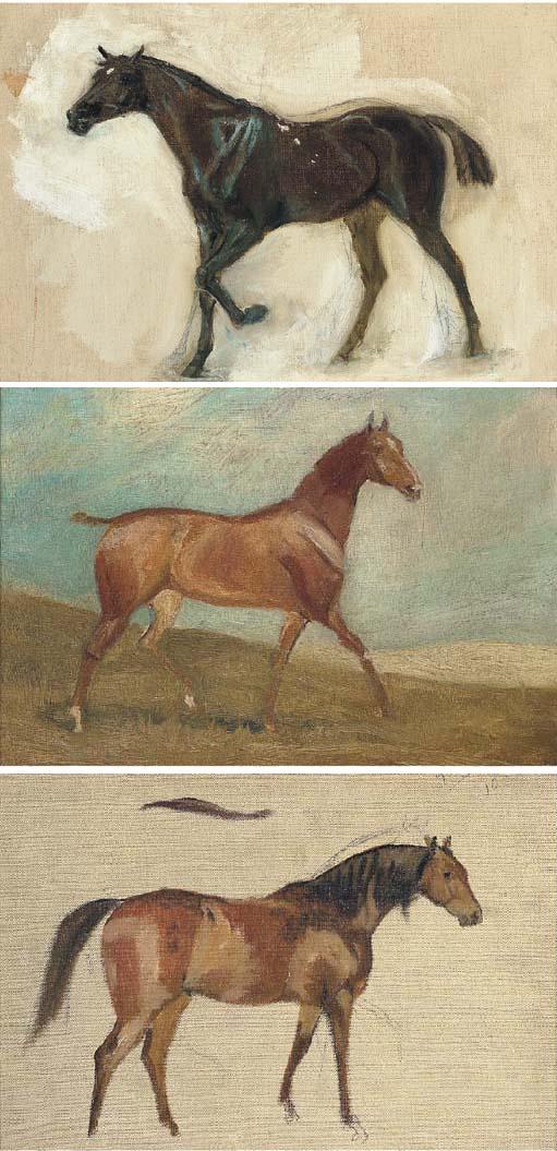 James Lynwood Palmer - Sketch of a chestnut horse in a landscape; and sketches of A dark brown horse; and A bay horse