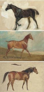 James Lynwood Palmer - Sketch of a chestnut horse in a landscape; and sketches of A dark brown horse; and A bay horse