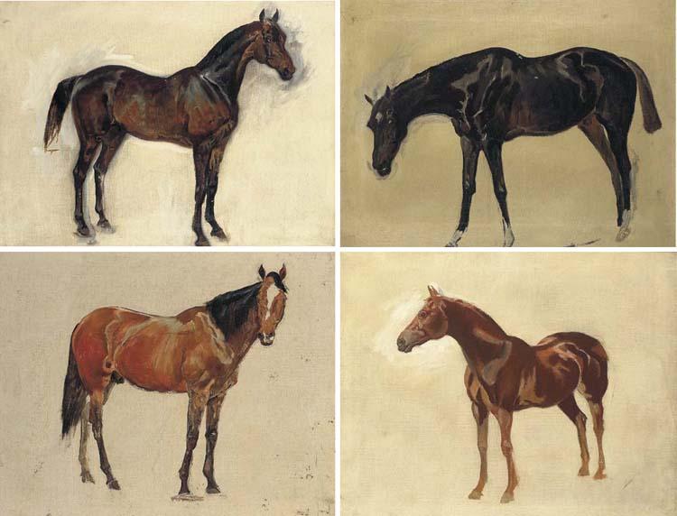 James Lynwood Palmer - Sketch of a dark bay horse; and sketches of A bay horse; A chestnut horse; and A dark brown horse