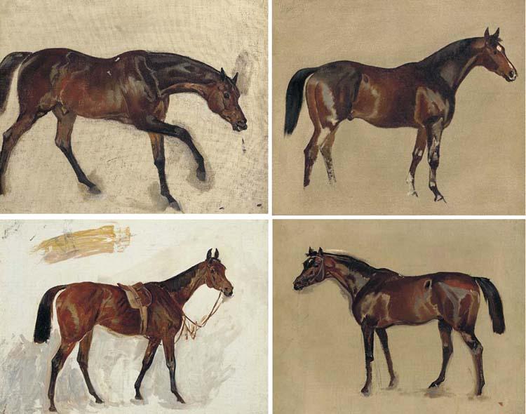 James Lynwood Palmer - Sketch of a saddled bay; and Three other studies of a dark bay horse