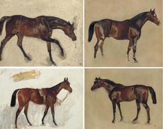 James Lynwood Palmer - Sketch of a saddled bay; and Three other studies of a dark bay horse