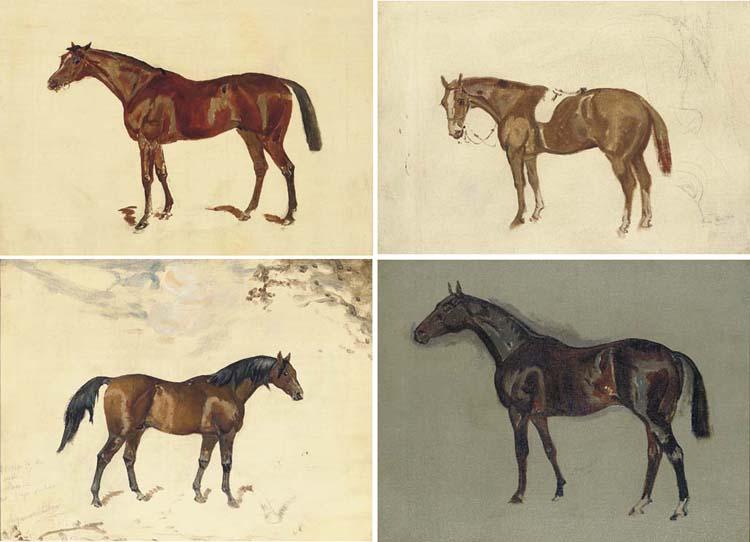 James Lynwood Palmer - Sketch of Minoru, a bay horse; and three sketches of A dark bay horse; A bay horse; and A chestnut horse