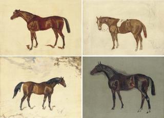 James Lynwood Palmer - Sketch of Minoru, a bay horse; and three sketches of A dark bay horse; A bay horse; and A chestnut horse