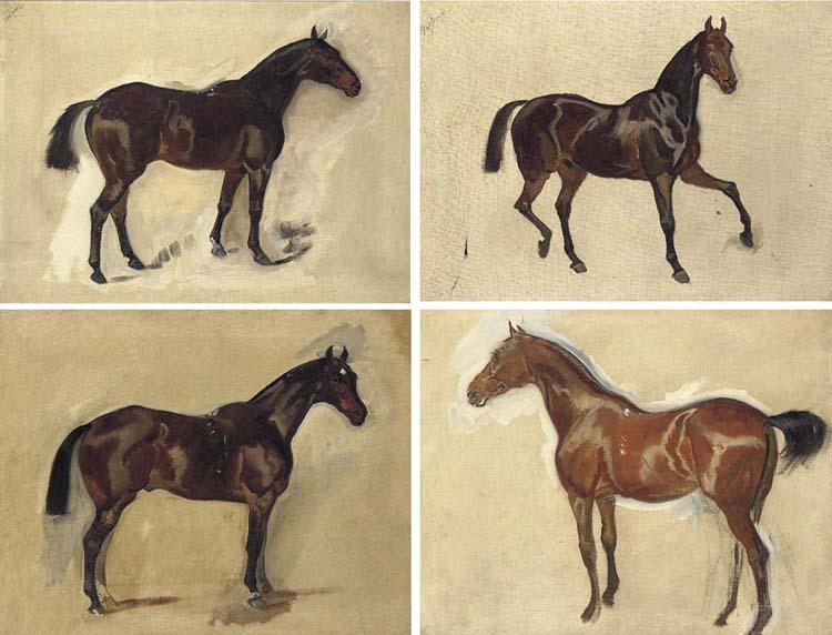 James Lynwood Palmer - Sketch of Valour, a bay horse; and three sketches of dark bay horses