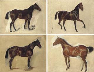 James Lynwood Palmer - Sketch of Valour, a bay horse; and three sketches of dark bay horses