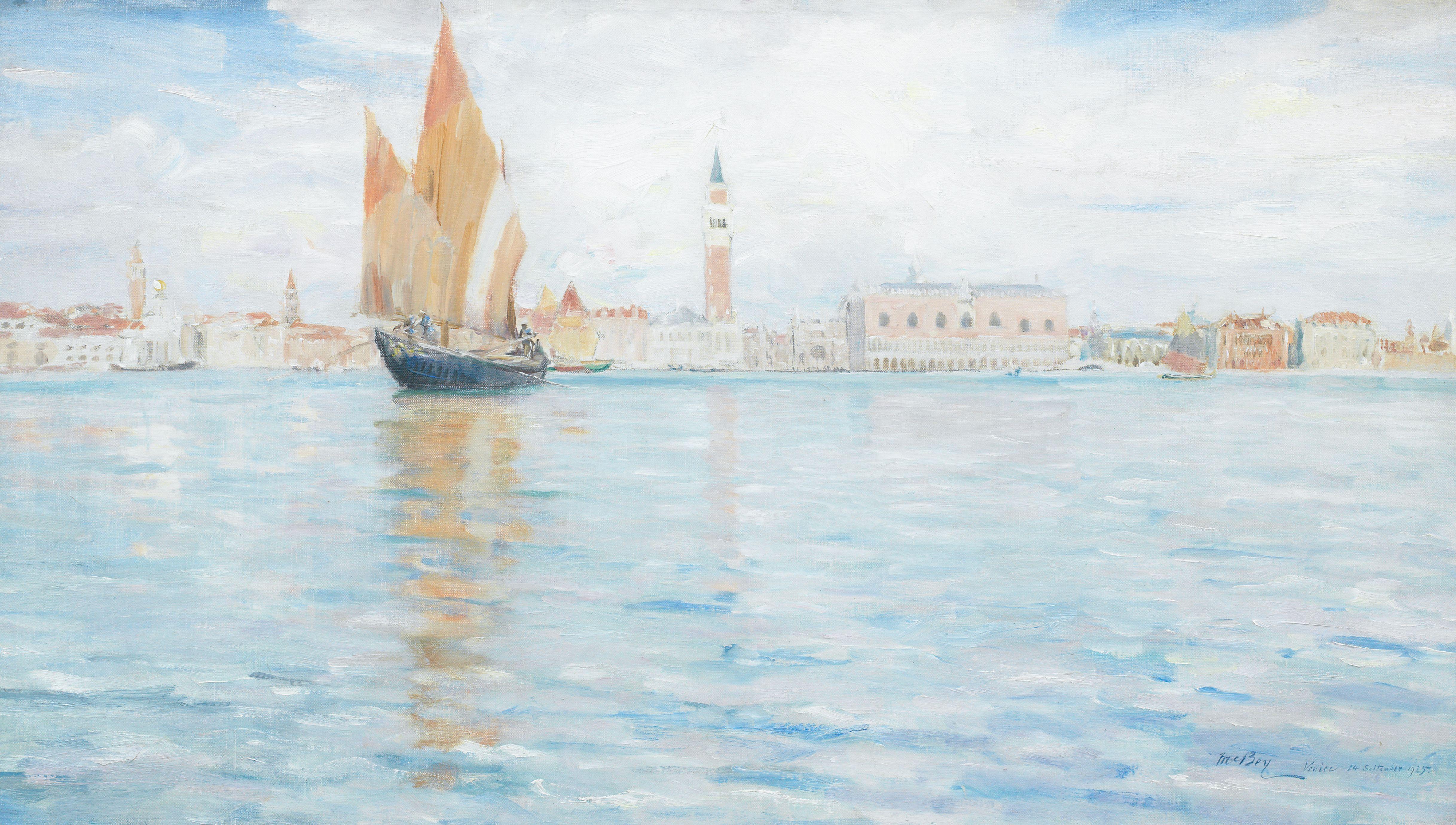 James McBey LLD - A view across the Basin of St Marks towards the Doge\'s Palace, Venice