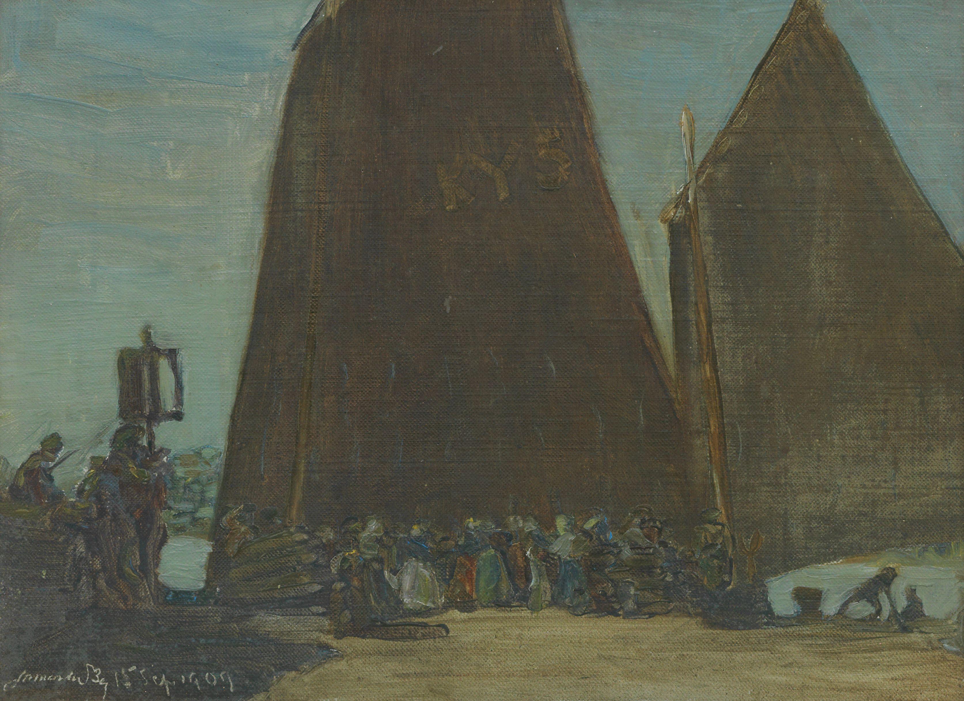 James McBey LLD - Unloading the catch from a Fife fishing boat