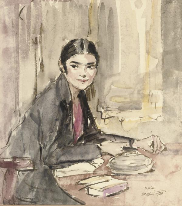 James McBey - A girl writing at a table