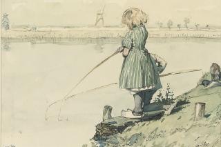 James McBey - Dutch Children Fishing