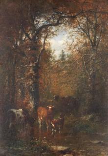 James McDougal Hart - Cattle in woodland