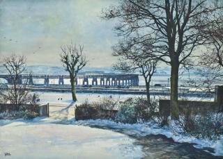 James Mcintosh Patrick, R.S.A., R.O.I., A.R.E., L. - Tay Bridge from the artist\'s studio, Dundee