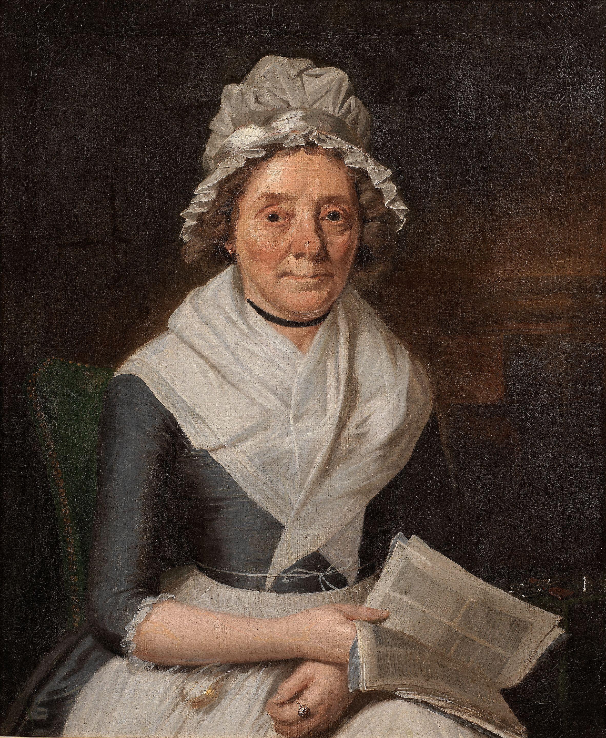 James Millar - Portrait of a lady, half-length, seated, in blue and white, reading a book