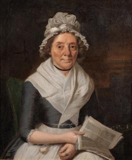 James Millar - Portrait of a lady, half-length, seated, in blue and white, reading a book