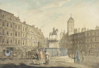 James Miller - Charing Cross, London, showing the various buildings around the square, many of which are identified