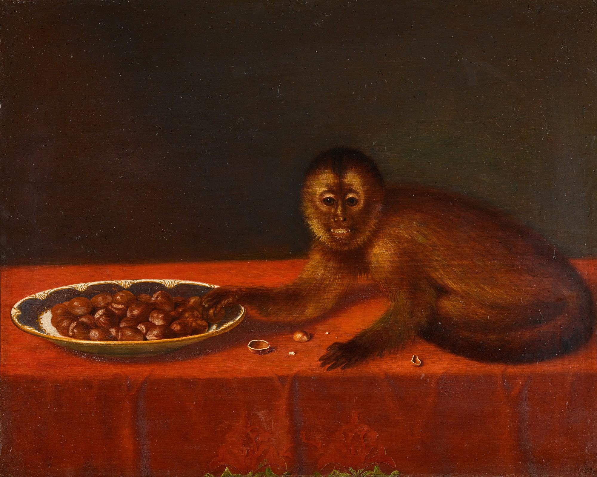 James Miller - Interior With A Monkey On A Table With A Plate Of Hazelnuts