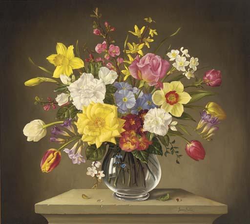 James Noble - Spring flowers in a glass vase