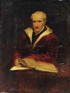 James Northcote, R.A. - Portrait of a gentleman, possibly the artist, seated three-quarter length, with a book on a table