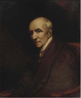 James Northcote, R.A. - Portrait of a gentleman, seated half-length, in a brown coat on a red chair