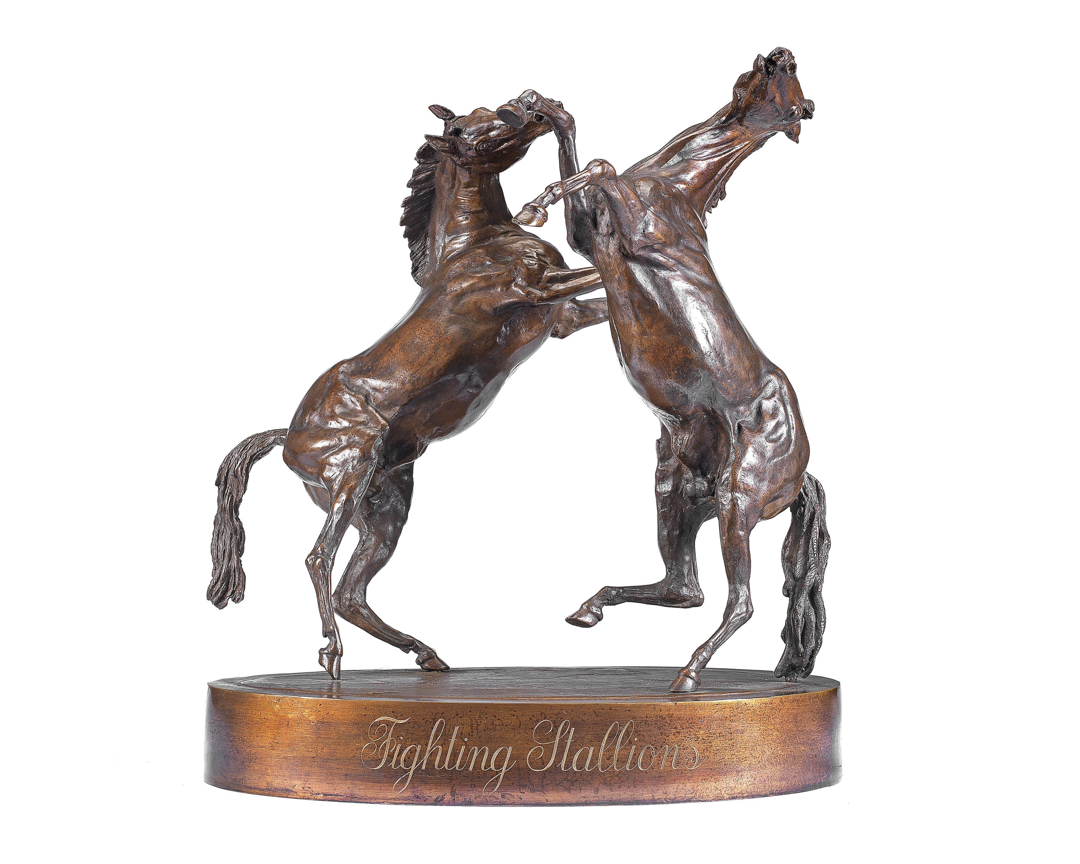 James Osborne - A patinated bronze equestrian model entitled \'Fighting Stallions\'