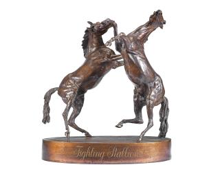 James Osborne - A patinated bronze equestrian model entitled \'Fighting Stallions\'