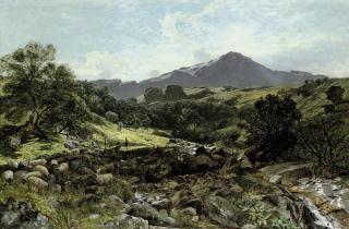 James Peel, R.B.A. - Sheep grazing before Snowdon