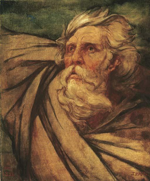 James Pittendrigh Mcgillivray, R.S.A. - King Lear in the Storm  Blow, winds, and crack your cheeks! rage! blow! You cataracts and hurricaneoes, spout Till you have drenched our steeples, drowned the cocks! (King Lear, Act III, Scene 2)