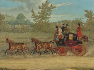 James Pollard - The London-Edinburgh Royal Mail coach setting a brisk pace on a summer day
