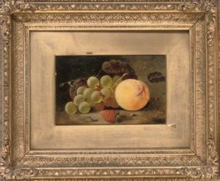 James Poulton - Grapes, a plum, peach and strawberry on a mossy bank