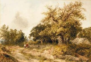 James Price - Figures before a cottage in a wooded landscape; and A herder with sheep in a wooded landscape