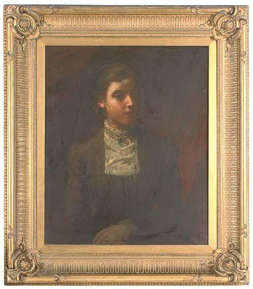 James Sant, R.A. - Portrait of A Lady, Presumably A Member of The Mostyn Family, Half-Length, Seated, Wearing A Grey Dress