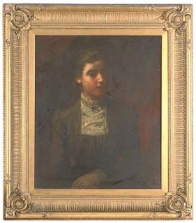 James Sant, R.A. - Portrait of A Lady, Presumably A Member of The Mostyn Family, Half-Length, Seated, Wearing A Grey Dress