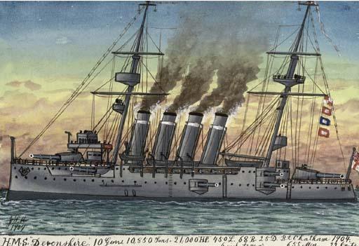 James Scott Maxwell - H.M.S. Centurion (illustrated); H.M.S. Devonshire; H.M.S. Juno; H.M.S. Badger; H.M.S. Indomitable; H.M.S. Caesar; H.M.S. Shannon; H.M.S. Seagull; H.M.S. Welland; H.M.S. Agamemnon; H.M.S. Minotaur; H.M.S. Boxer; and H.M.S. Russell