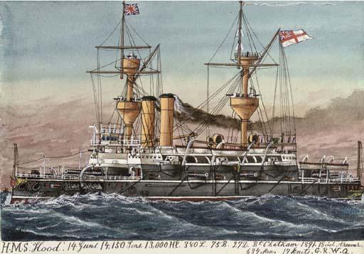 James Scott Maxwell - H.M.S. Hood (illustrated); H.M.S. Hercules; H.M.S. New Zealand; H.M.S. Ness; H.M.S. Chelmer; H.M.S. Lightning; H.M.S. Sentinel; H.M.S. Havock; H.M.S. Aquarius; H.M.S. Cyclops; H.M.S. Bellona; and H.M.S. Assistance