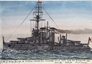 James Scott Maxwell - H.M.S. King George V (illustrated); H.M.S. Dreadnought; H.M.S. Cumberland; H.M.S. Maidstone; H.M.S. Decoy; H.M.S. Handy; H.M.S. Garry; H.M.S. Express; H.M.S. Kennet; H.M.S. Ostrich; H.M.S. Neptune; and H.M.S. Blake